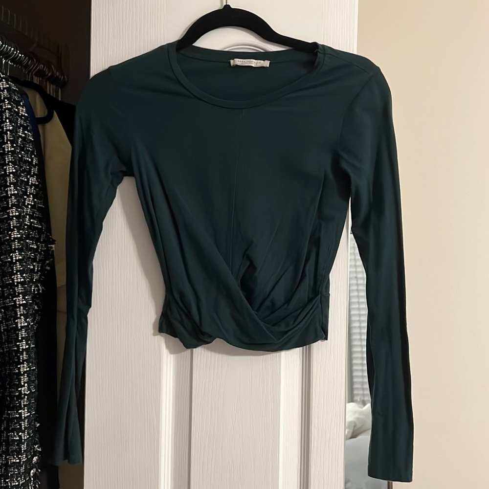 Zara Emerald green twist long sleeve crop top